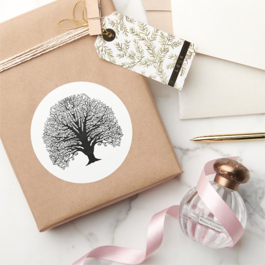 Black Swirl Tree Ronde Sticker (Geschenken)