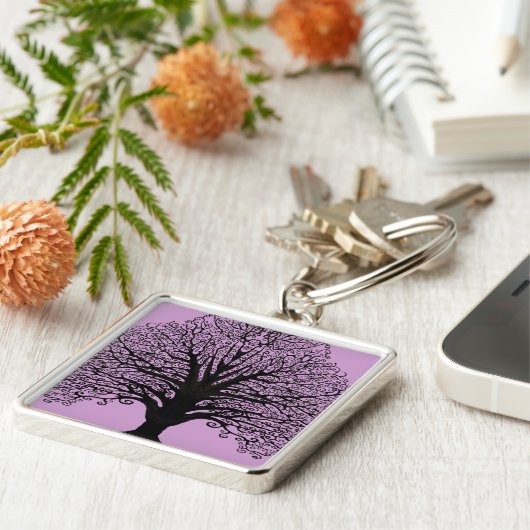 Black Swirl Tree Sleutelhanger (Zijkant)