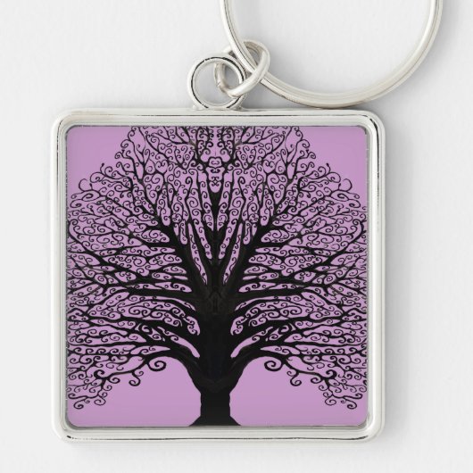 Black Swirl Tree Sleutelhanger (Voorkant)