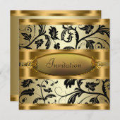 Black Swirl Vines Black Gold Party Kaart (Voorkant / Achterkant)