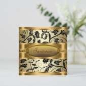 Black Swirl Vines Black Gold Party Kaart (Staand voorkant)