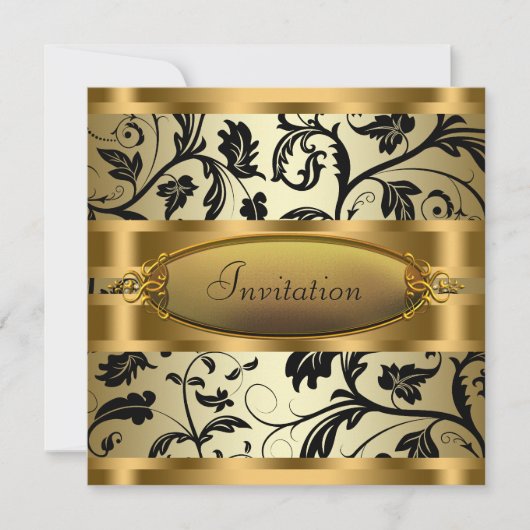 Black Swirl Vines Black Gold Party Kaart (Voorkant)