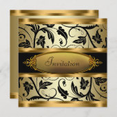 Black Swirl Vines Zwart Goud All Occasion Party Kaart (Voorkant / Achterkant)