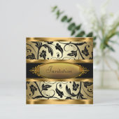 Black Swirl Vines Zwart Goud All Occasion Party Kaart (Staand voorkant)