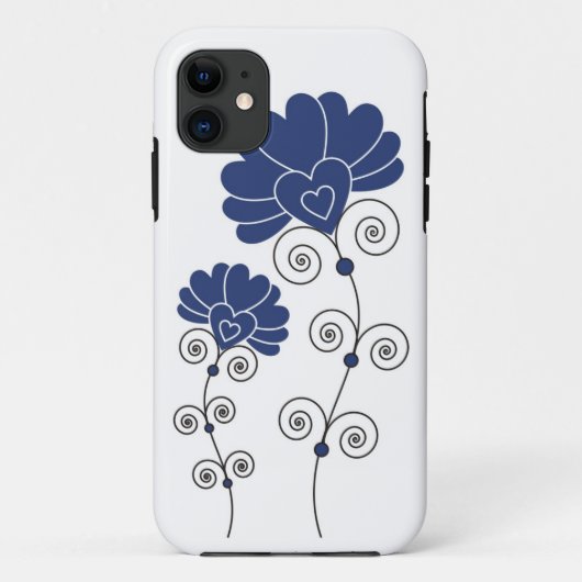 Black Swirls Blue Flowers Pattern - White Case-Mate iPhone Case (Achterkant)