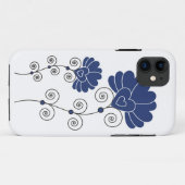 Black Swirls Blue Flowers Pattern - White Case-Mate iPhone Case (Achterkant (horizontaal))