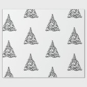 Black Swirls Christmas Trees on White Cadeaupapier (Vlak)