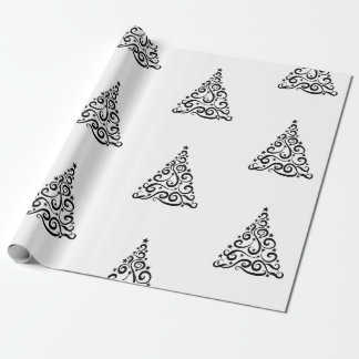 Black Swirls Christmas Trees on White Cadeaupapier