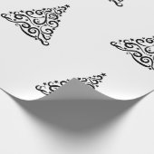 Black Swirls Christmas Trees on White Cadeaupapier (Hoek)