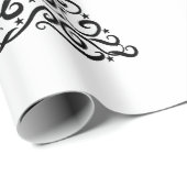 Black Swirls Christmas Trees on White Cadeaupapier (Rol Hoek)