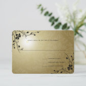Black Swirls Gold Metallic Damask Wedding RSVP Kaartje (Staand voorkant)