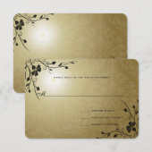 Black Swirls Gold Metallic Damask Wedding RSVP Kaartje (Voorkant / Achterkant)