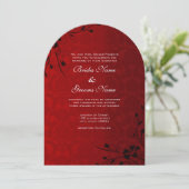 Black Swirls Lighter Red Metallic Damask Wedding Kaart (Staand voorkant)