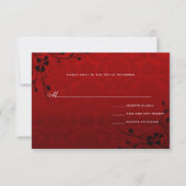 Black Swirls Lighter Red Metallic Damask Wedding RSVP Kaartje (Voorkant)