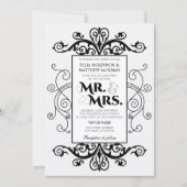 Black Swirls Mr en Mrs Wedding Kaart (Voorkant)
