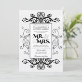 Black Swirls Mr en Mrs Wedding Kaart (Staand voorkant)