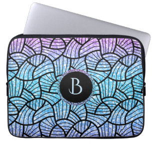 Black Swirls Pattern op Colorful Glitter Print Laptop Sleeve