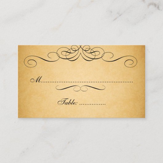Black Swirls Vintage Wedding Place Card Plaatskaartje (Voorkant)