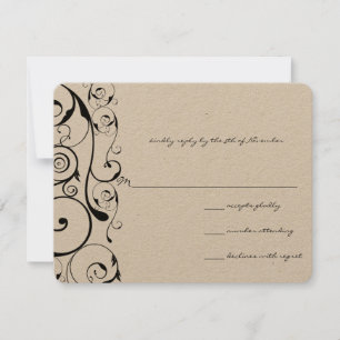 Black Swirls Wedding RSVP Kaartje