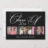 Black Swirly Script 3-Photo-Afstuderen Kaart (Voorkant)