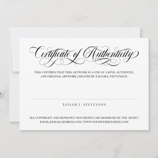 Black Swirly Script Certificaat van echtheid (Voorkant)