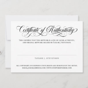 Black Swirly Script Certificaat van echtheid