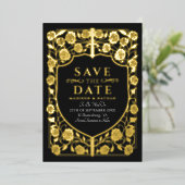 Black Sword Shield Medieval Monogram Bewaar de dat Folie Uitnodiging (Staand Voorkant)