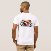 Black t-shirt with a bold motorcycle design. (Achterkant volledig)