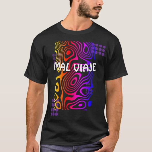 Black t-shirt with multicolored design. (Voorkant)