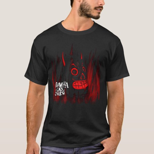 Black T-shirt with skull and fire (Voorkant)