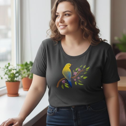 Black T-Shirt with Watercolor Bird