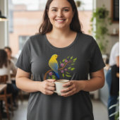 Black T-Shirt with Watercolor Bird