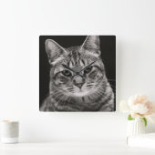 Black Tabby Kitten Vierkante Klok (Huis)