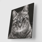 Black Tabby Kitten Vierkante Klok (Hoek)