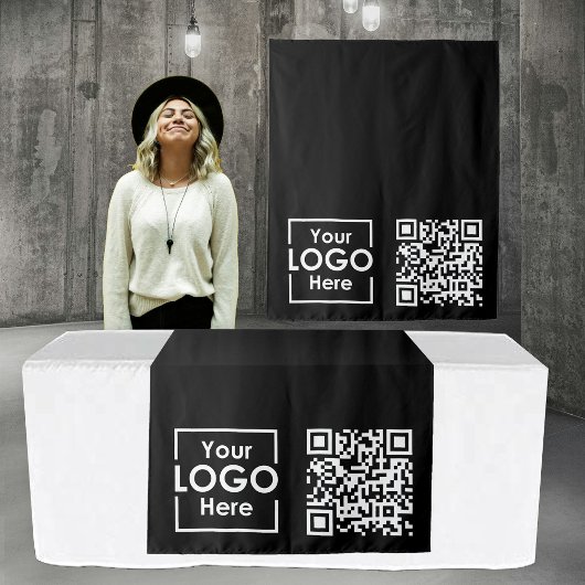 Black Table Runner Banner Business Logo QR-code Wandkleed