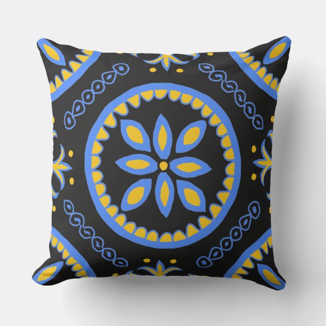 Black Talavera Tegel Buitenkussen (Voorkant)
