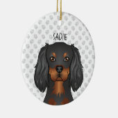 Black & Tan Cavalier King Charles Dog Head & Name Keramisch Ornament (Rechts)