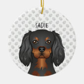 Black & Tan Cavalier King Charles Dog Head & Name Keramisch Ornament (Voorkant)