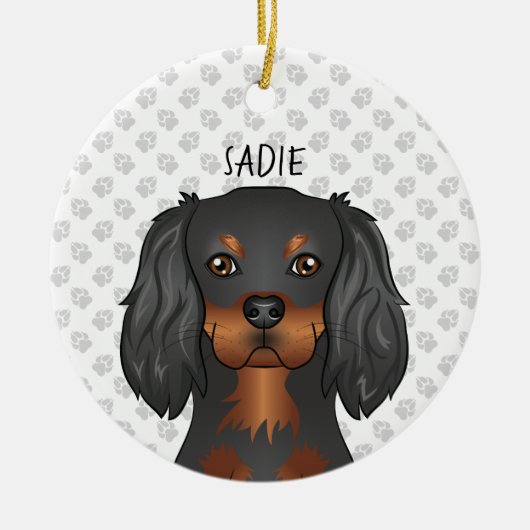 Black & Tan Cavalier King Charles Dog Head & Name Keramisch Ornament (Voorkant)