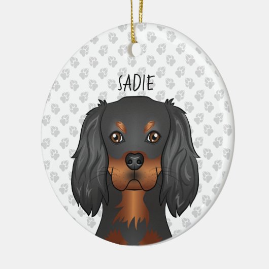 Black & Tan Cavalier King Charles Dog Head & Name Keramisch Ornament (Links)
