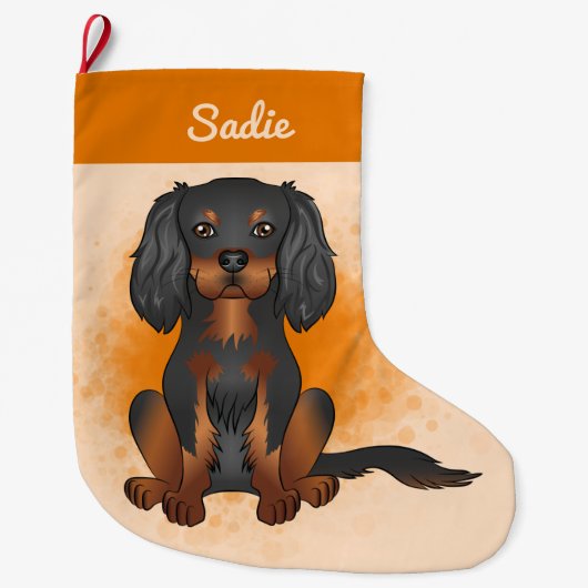 Black & Tan Cavalier King Charles Dog op Sinaasapp Grote Kerstsok (Voorkant)