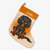 Black & Tan Cavalier King Charles Dog op Sinaasapp Grote Kerstsok (Voorkant (Hangend))