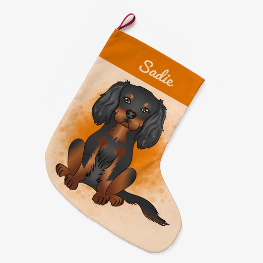 Black & Tan Cavalier King Charles Dog op Sinaasapp Grote Kerstsok (Voorkant (Hangend))