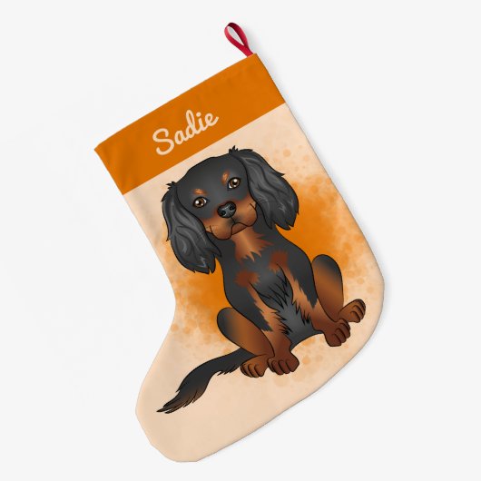 Black & Tan Cavalier King Charles Dog op Sinaasapp Grote Kerstsok (Achterkant (Hangend))