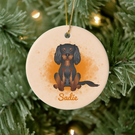 Black & Tan Cavalier King Charles Dog op Sinaasapp Keramisch Ornament (Boom)