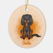 Black & Tan Cavalier King Charles Dog op Sinaasapp Keramisch Ornament (Links)