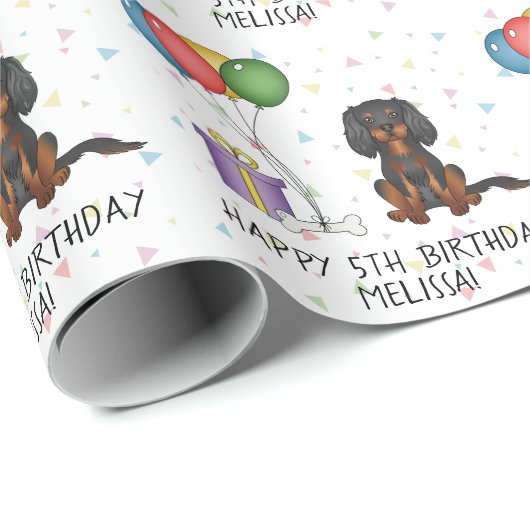 Black & Tan Cavalier King Charles Spaniel Birthday Cadeaupapier (Rol Hoek)
