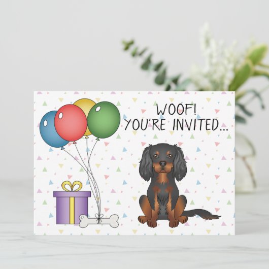 Black & Tan Cavalier King Charles Spaniel Birthday Kaart (Staand voorkant)