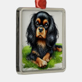 BLACK & TAN CAVALIER KING CHARLES SPANIEL DOG METALEN ORNAMENT (Rechts)