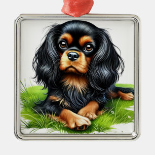 BLACK & TAN CAVALIER KING CHARLES SPANIEL DOG METALEN ORNAMENT